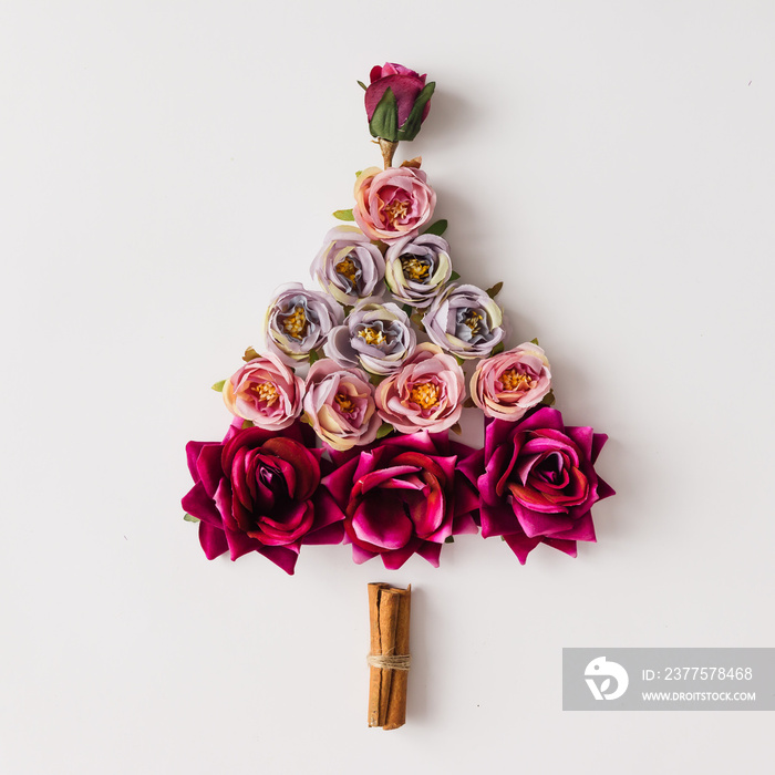 Christmas tree made of flowers and cinnamon sticks