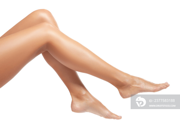 Female legs on white background. Cellulite problem concept