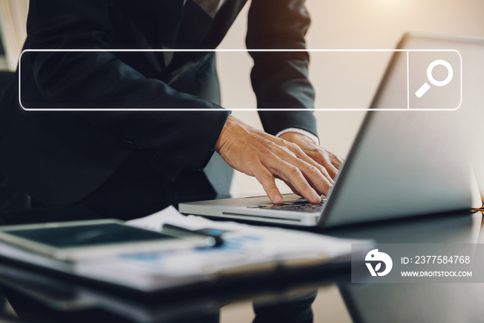 Searching Browsing Internet Data Information with blank search bar.business working with smart phone