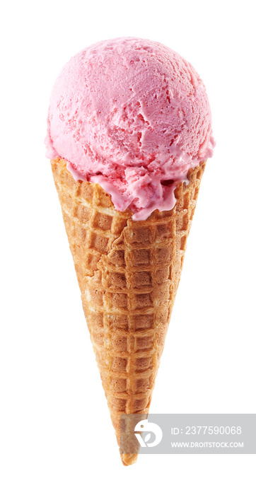 Strawberry ice cream with cone