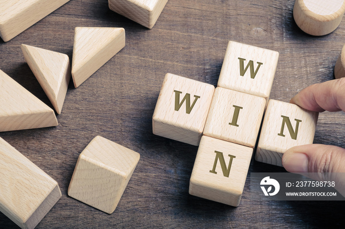 Win-Win Wood Blocks on the Table, Joint Venture concept