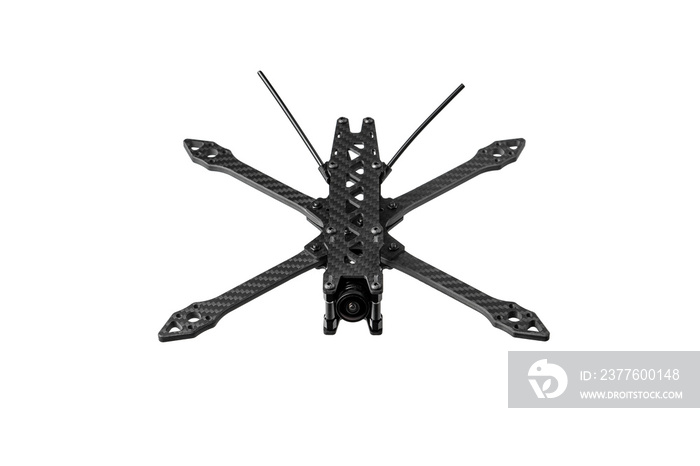 Carbon frame for FPV racing drone isolate on white background. Assembling the quadcopter