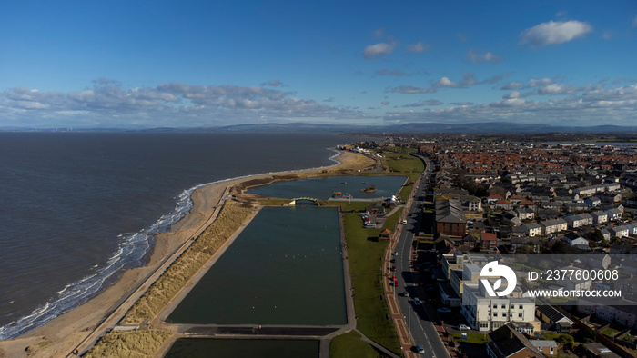 An aerial view of the Fleetwood Boating Lake by the coast of Lancashire, UK