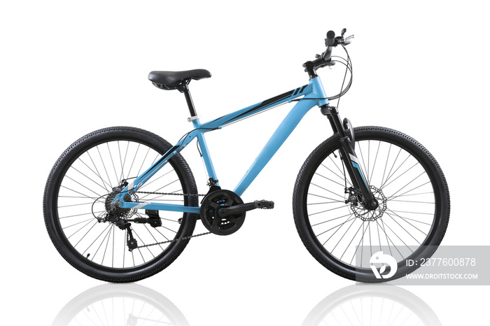 Blue bicycle isolated on white background with clipping path