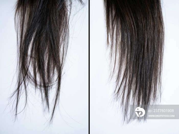 Woman’s Hair Before And After Hair Straightening