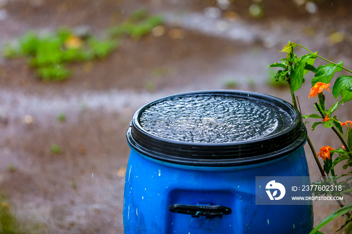 rain water falling in plastic tank