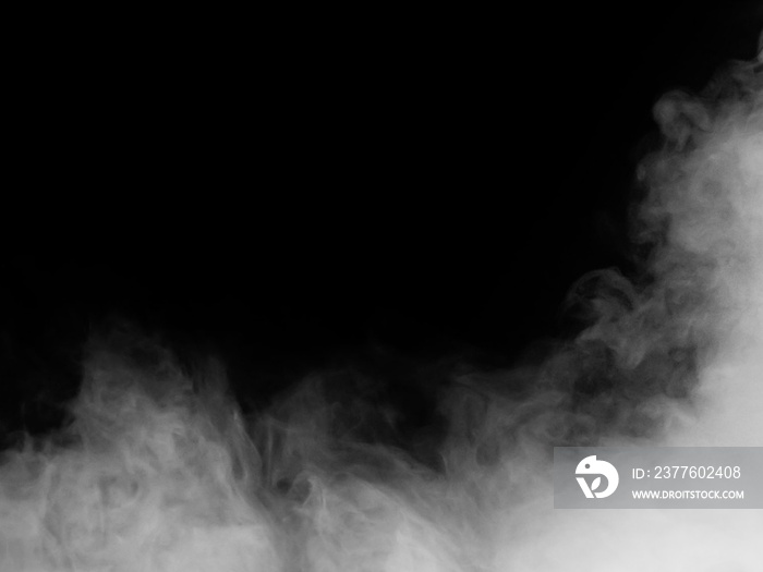 White smoke or fog isolated on black background.