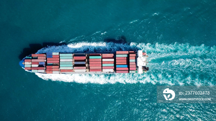 Large container ship at sea - Aerial image