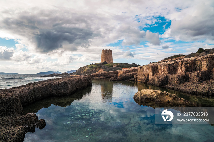 The Piscinni tower and the Phoenicians rock cave near Teulada