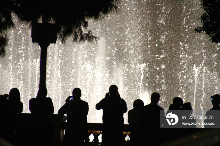 Night view of the fountain Bellagio fountain show, Las Vegas