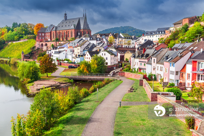 Saarburg, Germany - Old town and Saint Laurentius church.