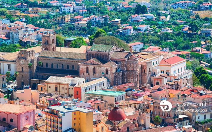 Cityscape with Monreale Cathedral Sicily reflex