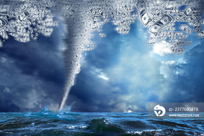 an image of tornado and American dollar bills