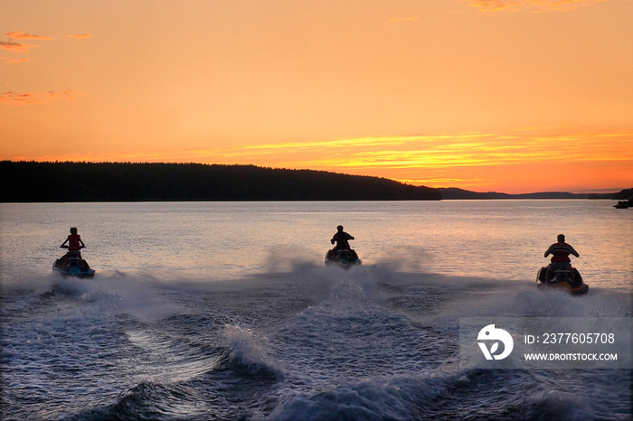 Riding jetski at sunset in Sweden