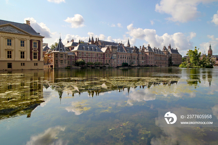 the government and Parliament buildings in The Hague reflection on the water of pool Hofvijver