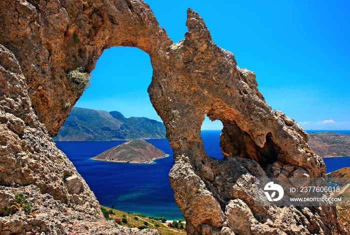 KALYMNOS ISLAND, GREECE. The  Palace  ( Palatia ) one of the most impressive rocky formations and a famous climbing field at Kalymnos island, Dodecanese.