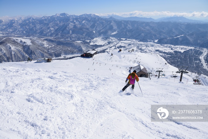 Panoramic ski at hakuba happo in Nagano Japan with blue