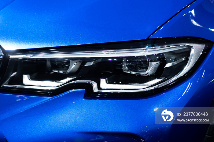 Detail of car LED headlights lamp of new cars