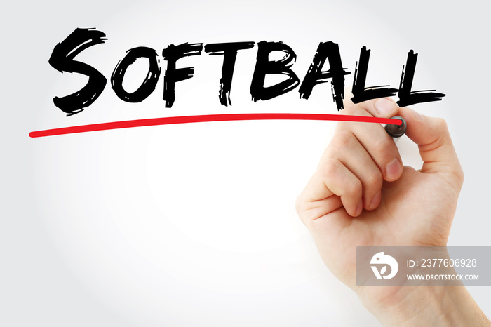 Hand writing Softball with marker, sport concept background