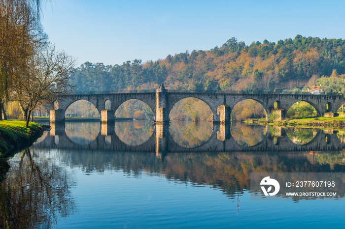 Ancient roman bridge of Ponte da Barca, ancient portuguese village in the north of Portugal