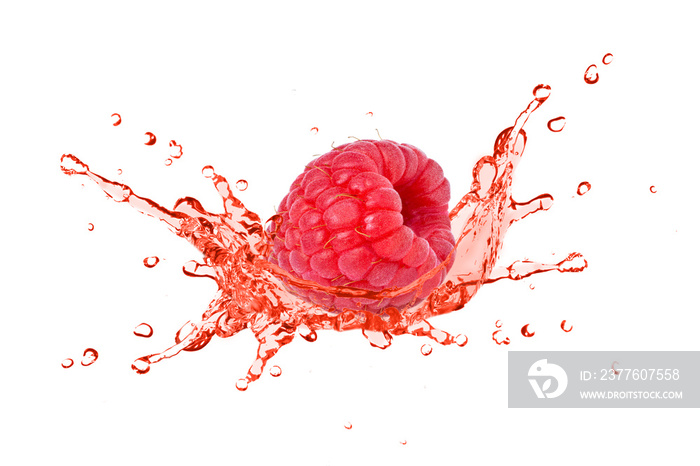 Raspberry juice splash isolated on white background.