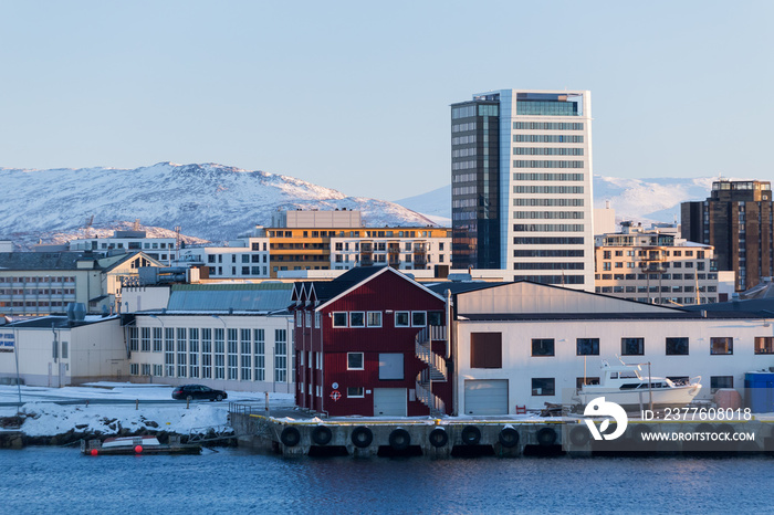 Evening mood over the city Bodo in Norway