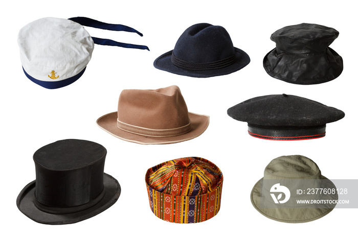 Set of hats isolated on transparent background