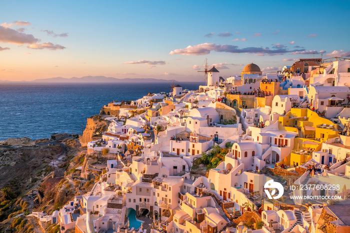 Sunset on the famous Oia city, Greece, Europe