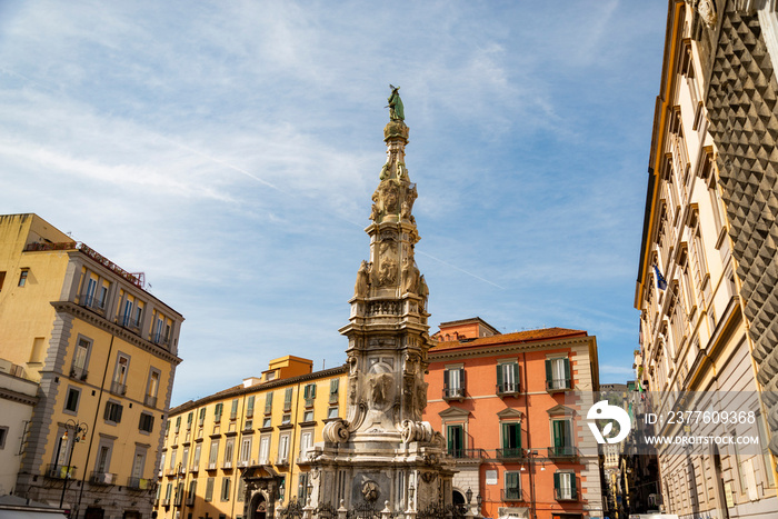 Guglia Dell Immacolata baroque obelisk at the Piazza Del Gesu in historic center of Naples, Italy