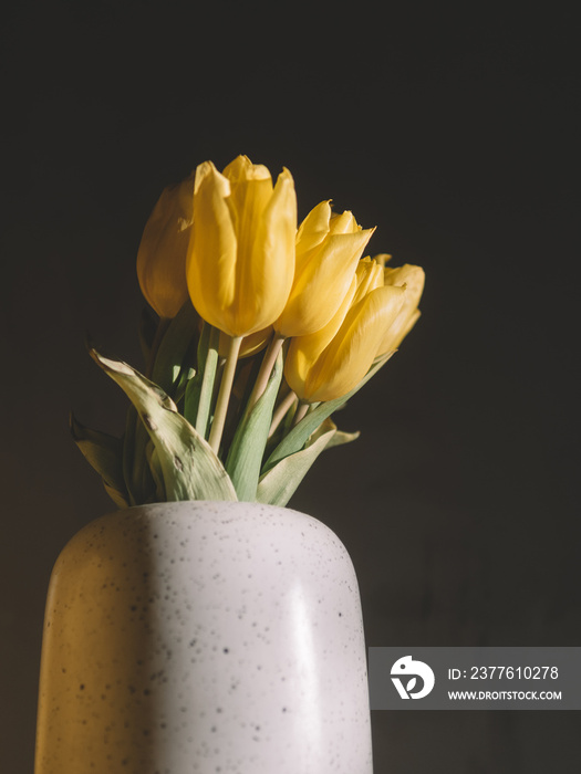 yellow tulip flowers in a vase