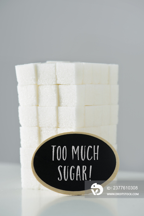 sugar cubes and text too much sugar