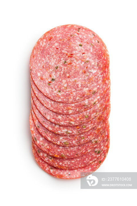 Salami smoked sausage slices with spice chili peppers.