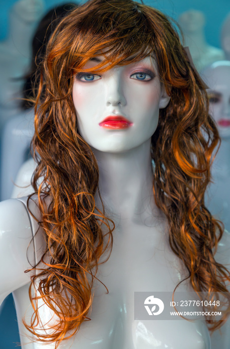 naked woman long hairs red copper colors mannequin