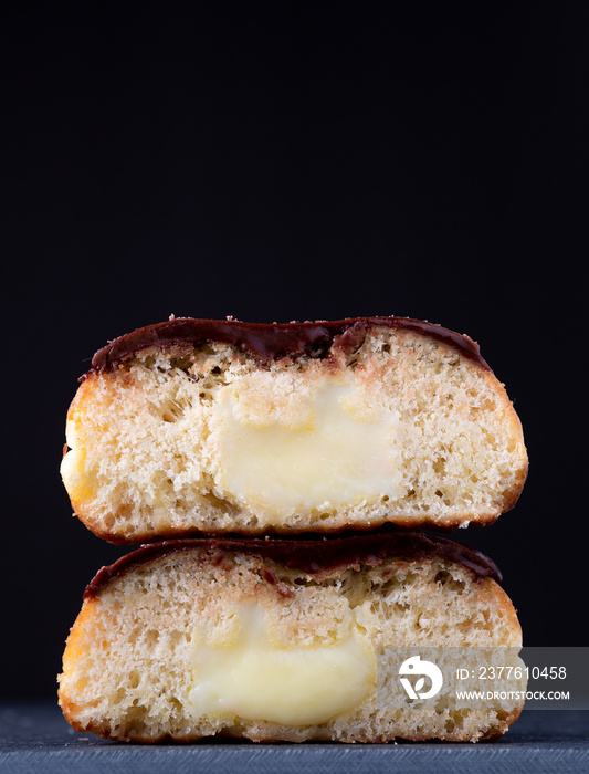 Inside a boston cream doughnut