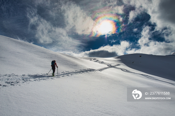 Ski track randone uphill on the italian alps