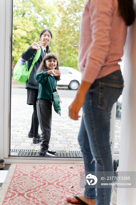 Sisters leaving home for school