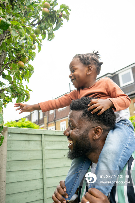 Father giving daughter (2-3) piggyback ride