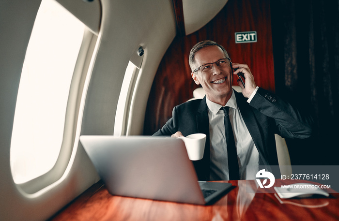 Businessman in private jet