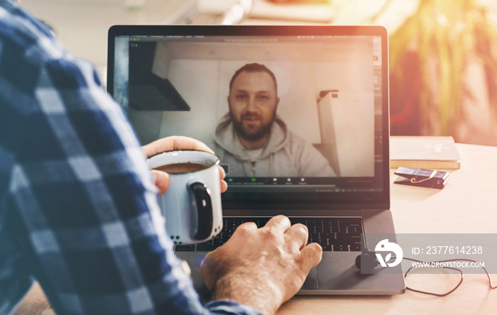 Man making video call to using laptop Online learning or communication concept