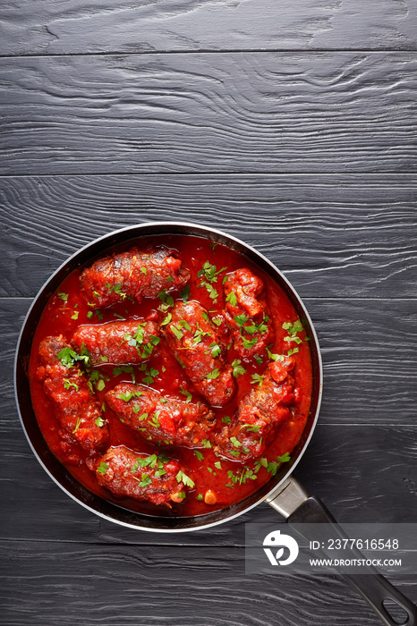 fried italian Braciole in a skillet