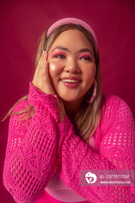 Asian female colour blocked fashion studio portrait