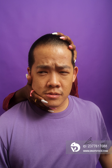 Asian male solo lifestyle studio portrait shot with hands