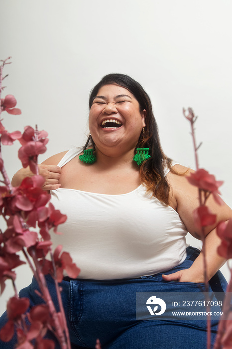 Asian plus size female solo lifestyle studio portrait shot