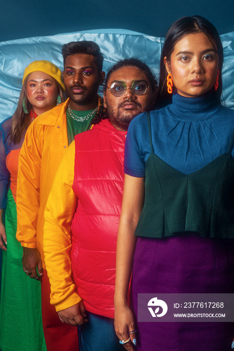 Asian Group fashion colour-blocked studio portrait