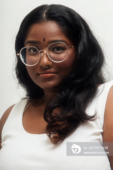 South Asian female solo lifestyle studio portrait shot