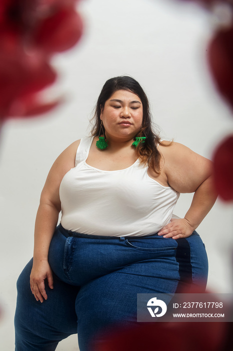 Asian plus size female solo lifestyle studio portrait shot