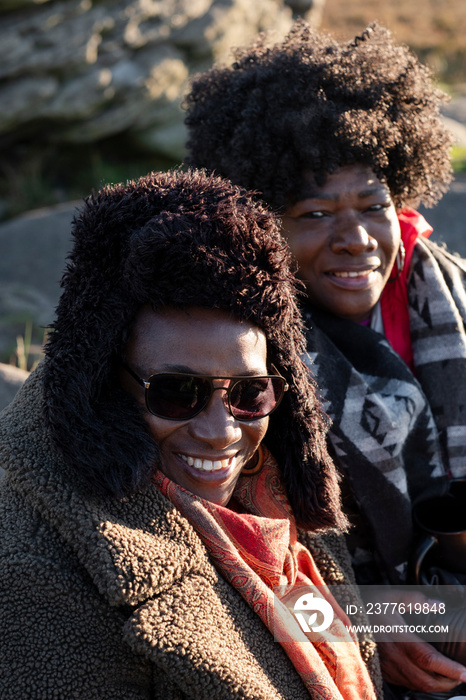 Portrait of two senior women in winter clothing