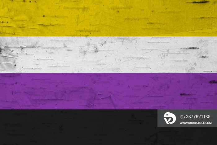 A rustic old non-binary flag on weathered wood