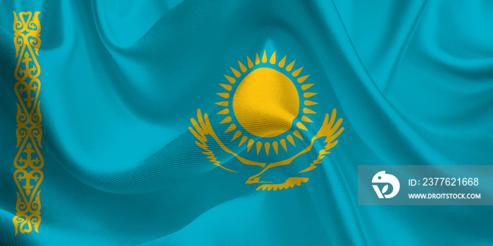 Waving flag of the Kazakhstan. Flag in the Wind. National mark. Waving Kazakhstan Flag. Kazakhstan Flag Flowing.