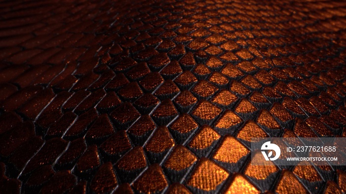 Leather texture very close up. Copper snakeskin pattern. Fashion and clothing industry, shoes, bag, belt, coat and other leather accessories. Leather Upholstery Furniture